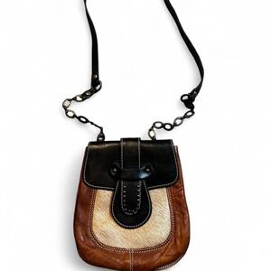 Nardelli Italian made brown leather calf hair crossbody small bag chain strap
